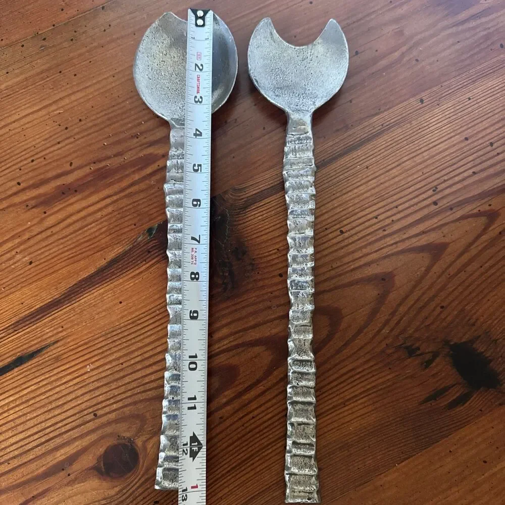 Metal 13” Salad Servers  They Look Handcrafted Aluminum Heavy Solid